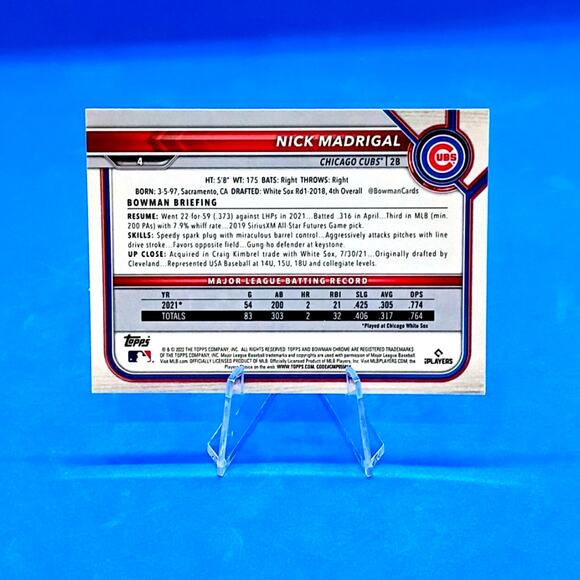 Nick Madrigal #4 Topps Bowman Chrome 2022 - Picture 3 of 3